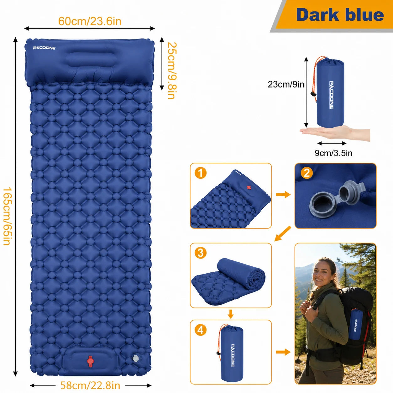 Inflatable Camping Air Mattress With Pillow, Foldable and Waterproof