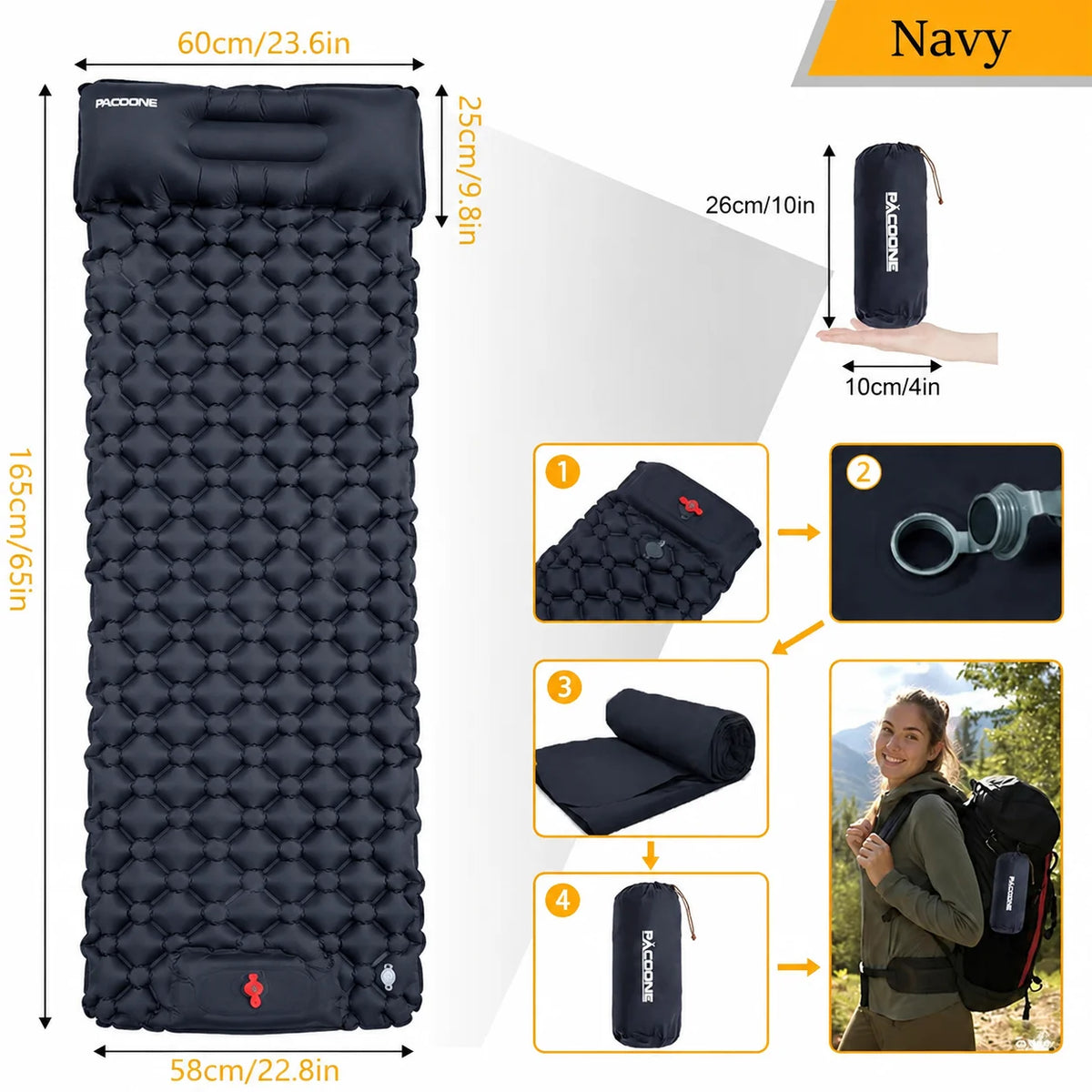 Lightweight Waterproof Foldable Inflatable Sleeping Pad With Pillow For Camping
