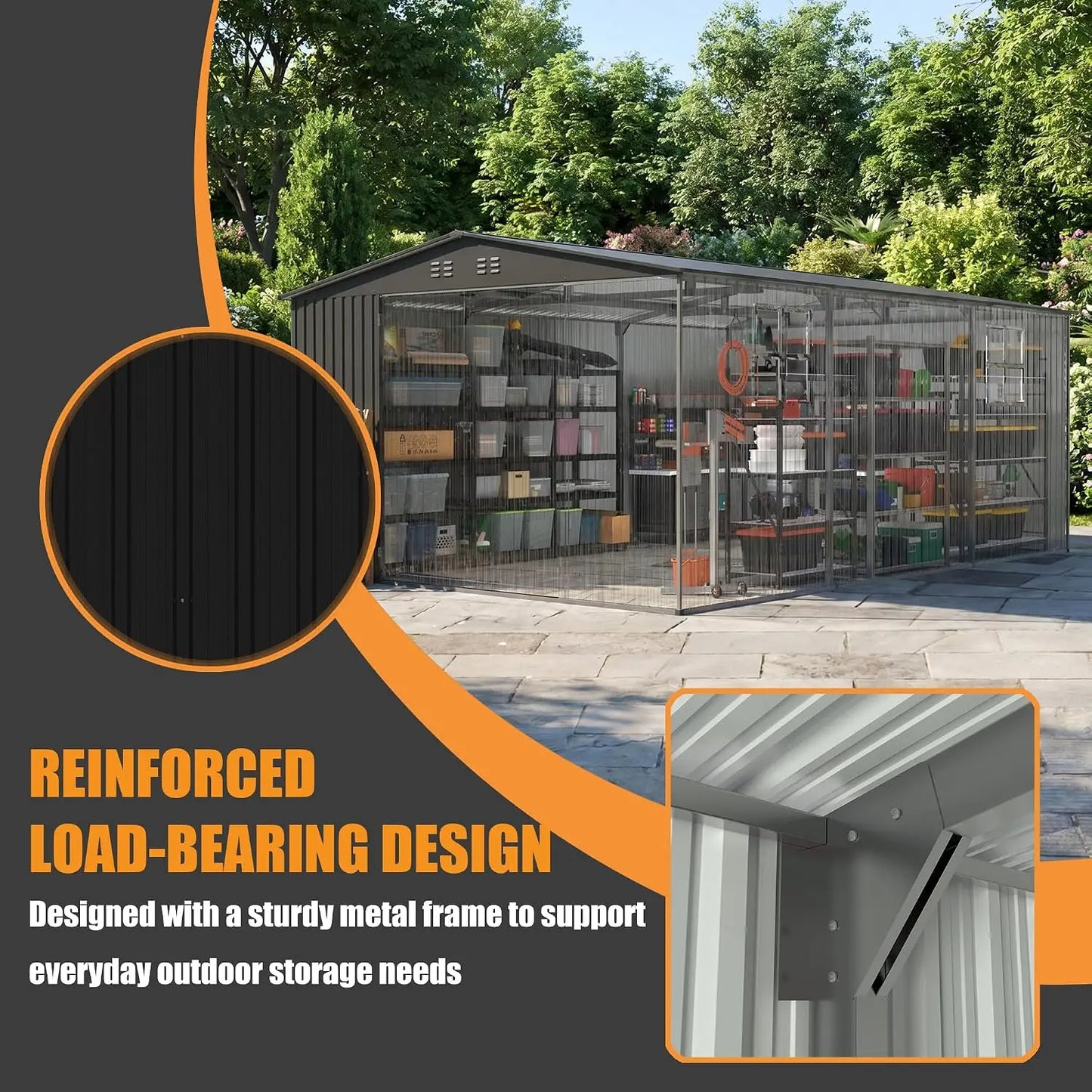 Outdoor Metal Storage Shed With Lockable Double Doors