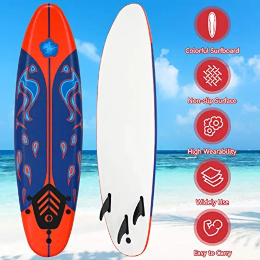 Stand Up Surfboard With Detachable Fins Non Slip Foam Leash