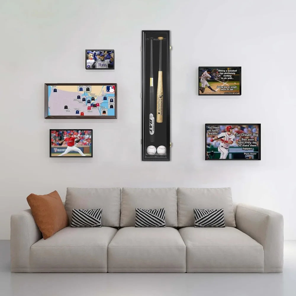 2-Bat Baseball Display Case, Wooden Frame, Acrylic Door, UV Protection