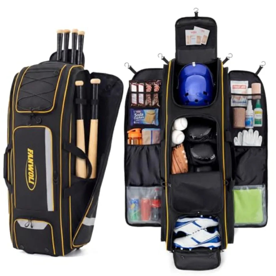 Rolling Baseball Catchers Gear Bag With Wheels Locker Style Organizer