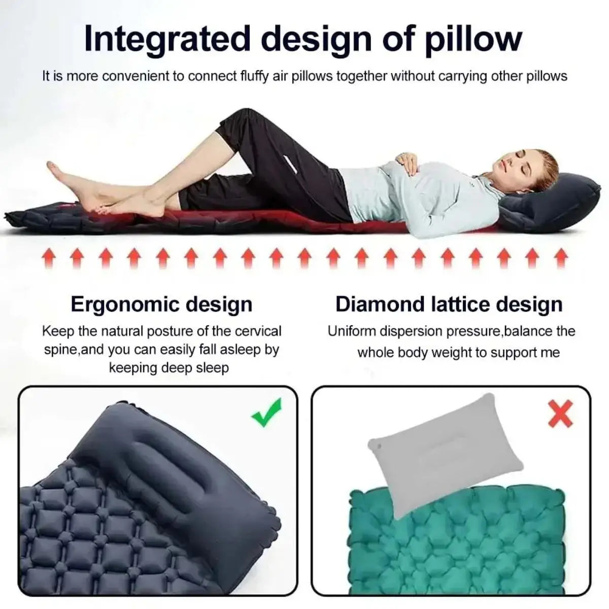 Inflatable Camping Air Mattress With Pillow, Foldable and Waterproof