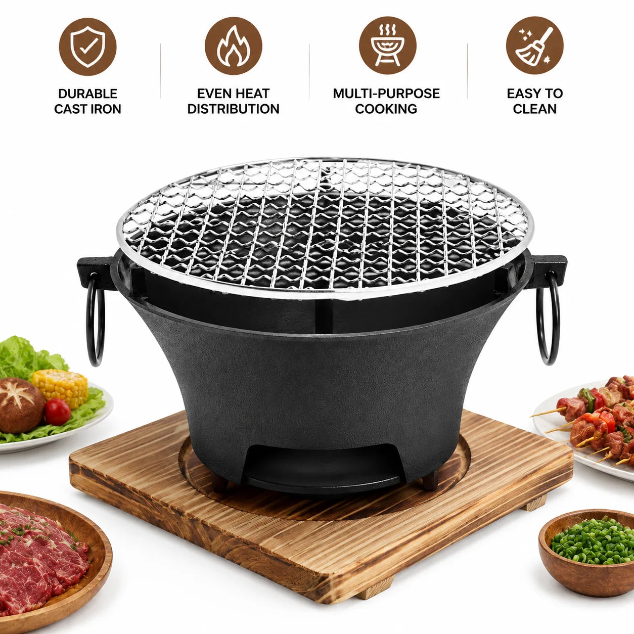 KL1 Portable Charcoal Grill Tabletop BBQ With Cast Iron Body
