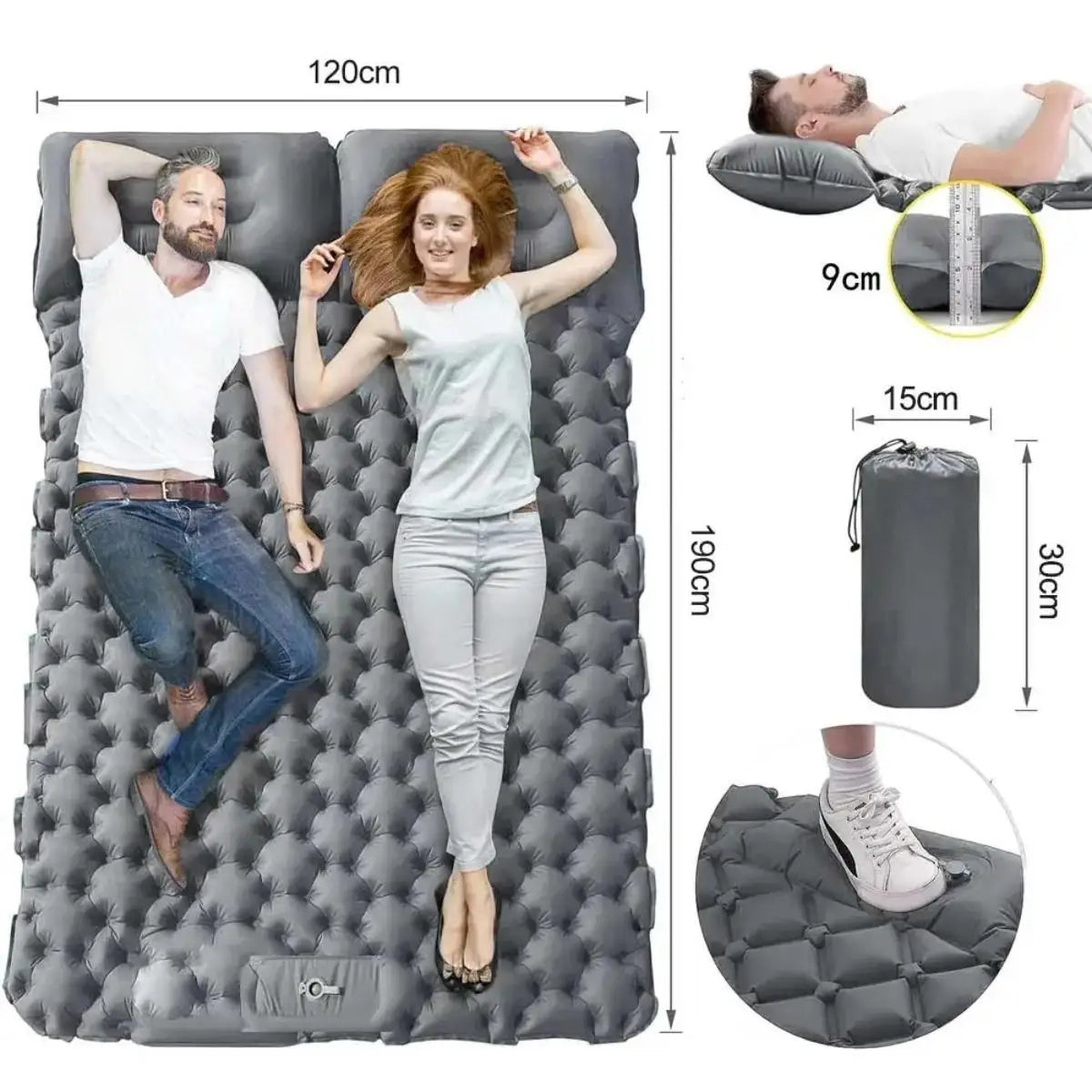 Inflatable Camping Air Mattress With Pillow, Foldable and Waterproof