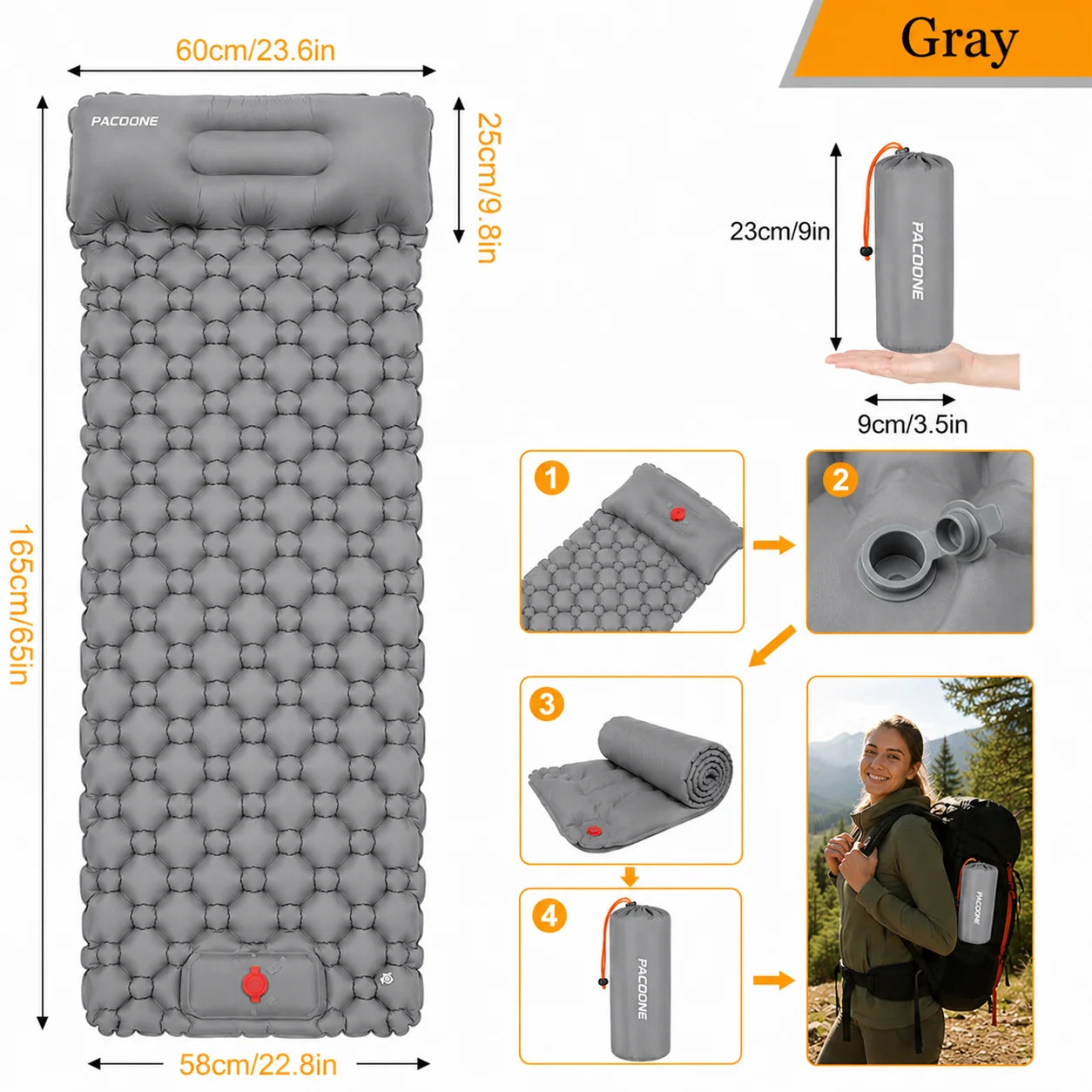 Inflatable Camping Air Mattress With Pillow, Foldable and Waterproof