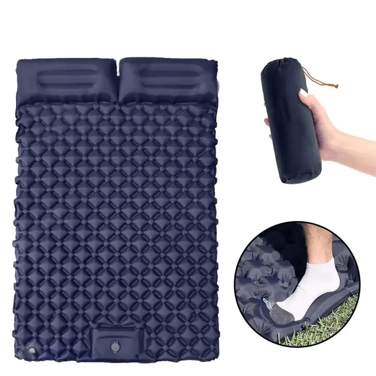 Inflatable Camping Air Mattress With Pillow, Foldable and Waterproof