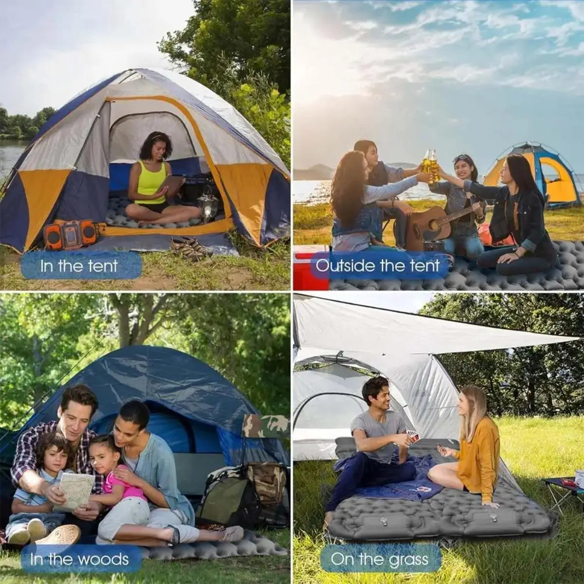 Inflatable Camping Air Mattress With Pillow, Foldable and Waterproof