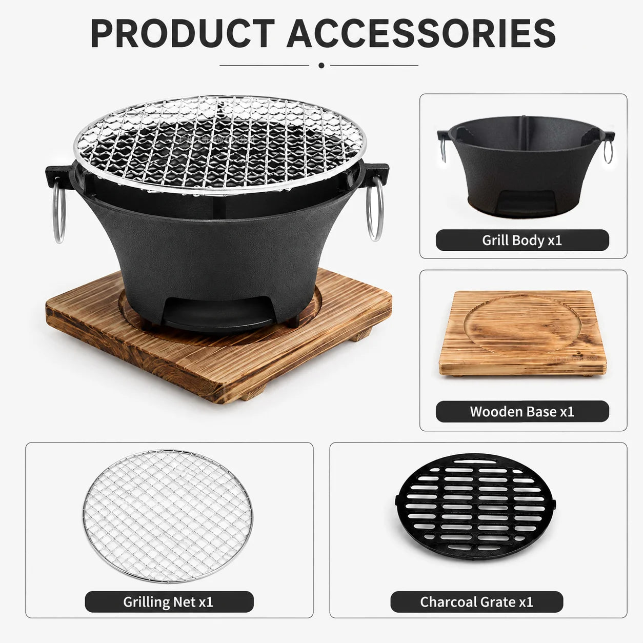 KL1 Portable Charcoal Grill Tabletop BBQ With Cast Iron Body