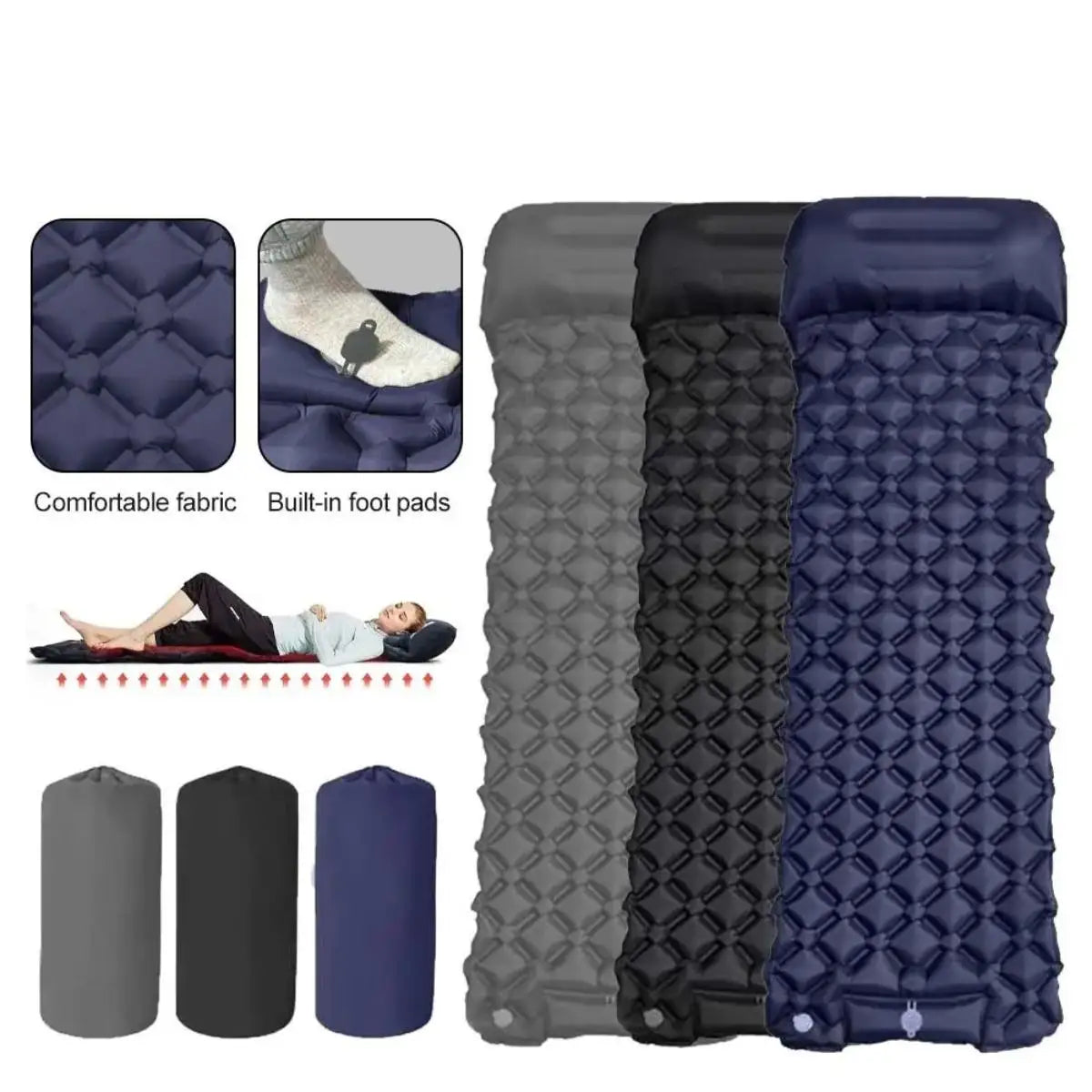 Inflatable Camping Air Mattress With Pillow, Foldable and Waterproof