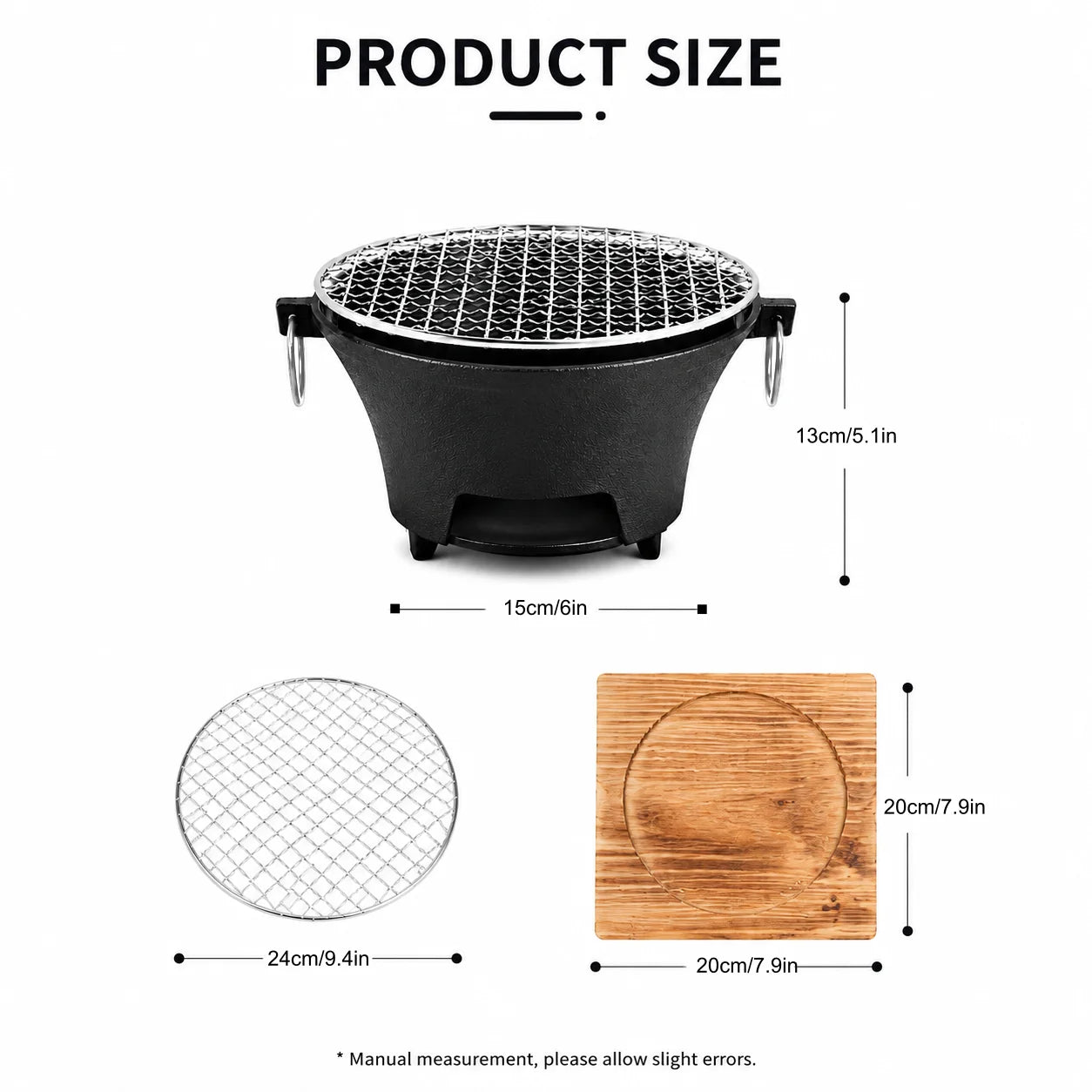 KL1 Portable Charcoal Grill Tabletop BBQ With Cast Iron Body