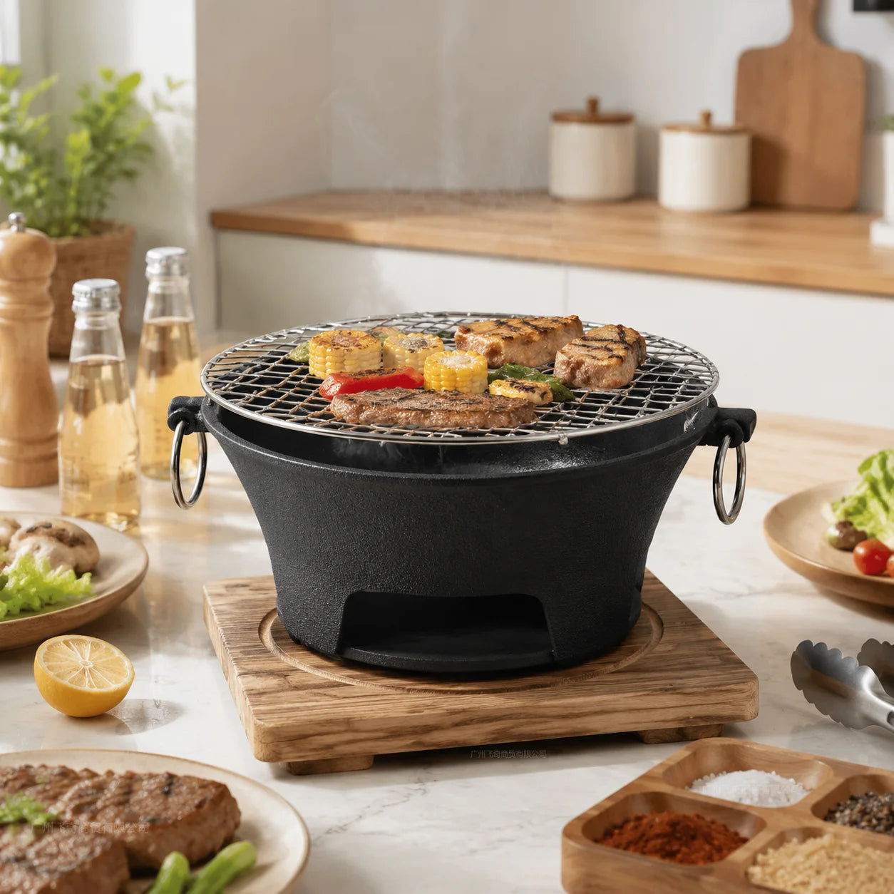 KL1 Portable Charcoal Grill Tabletop BBQ With Cast Iron Body