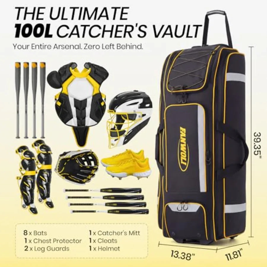 Rolling Baseball Catchers Gear Bag With Wheels Locker Style Organizer