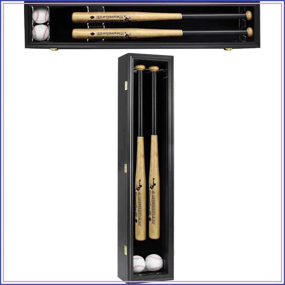 2-Bat Baseball Display Case, Wooden Frame, Acrylic Door, UV Protection