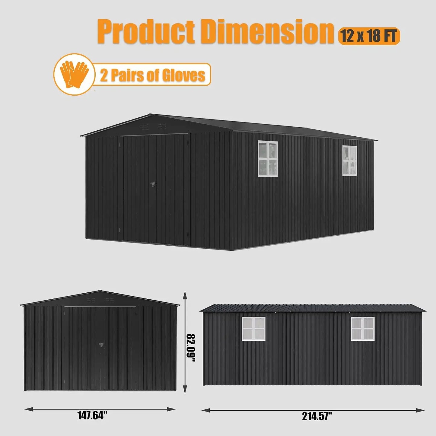 Outdoor Metal Storage Shed With Lockable Double Doors
