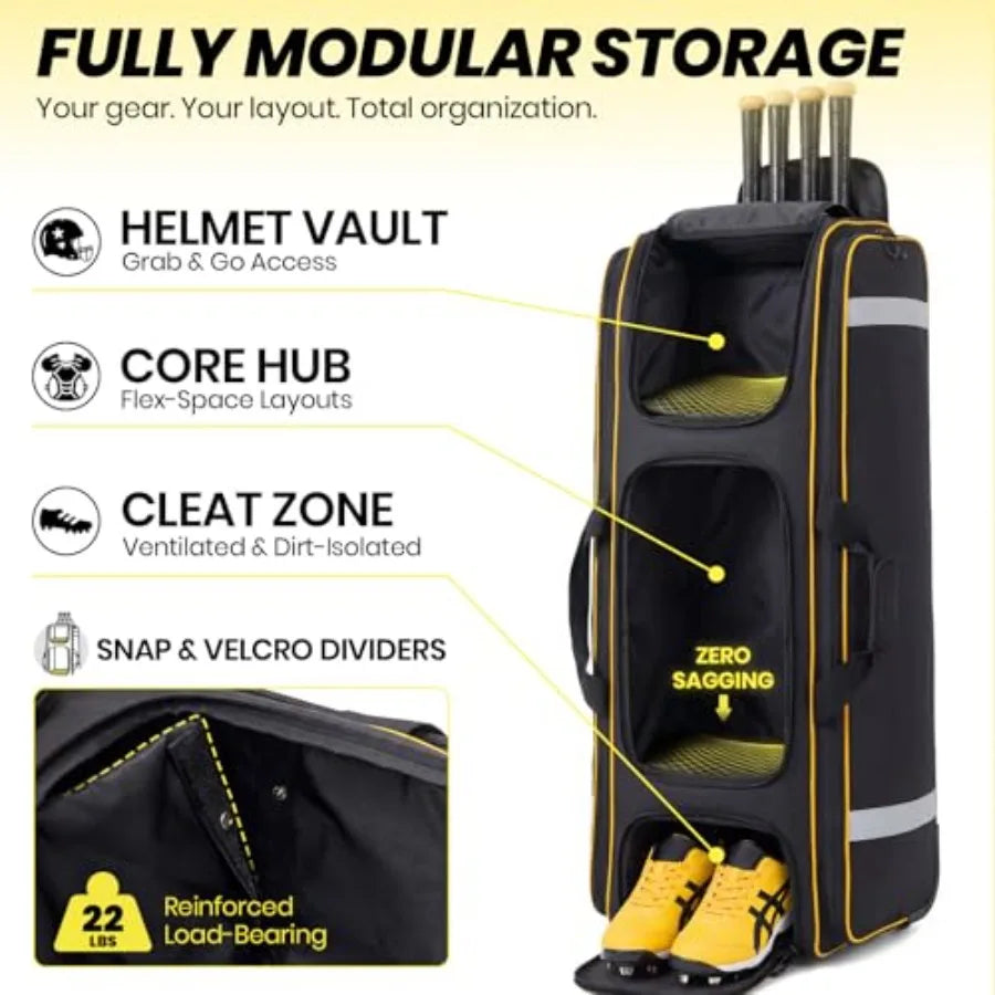 Rolling Baseball Catchers Gear Bag With Wheels Locker Style Organizer