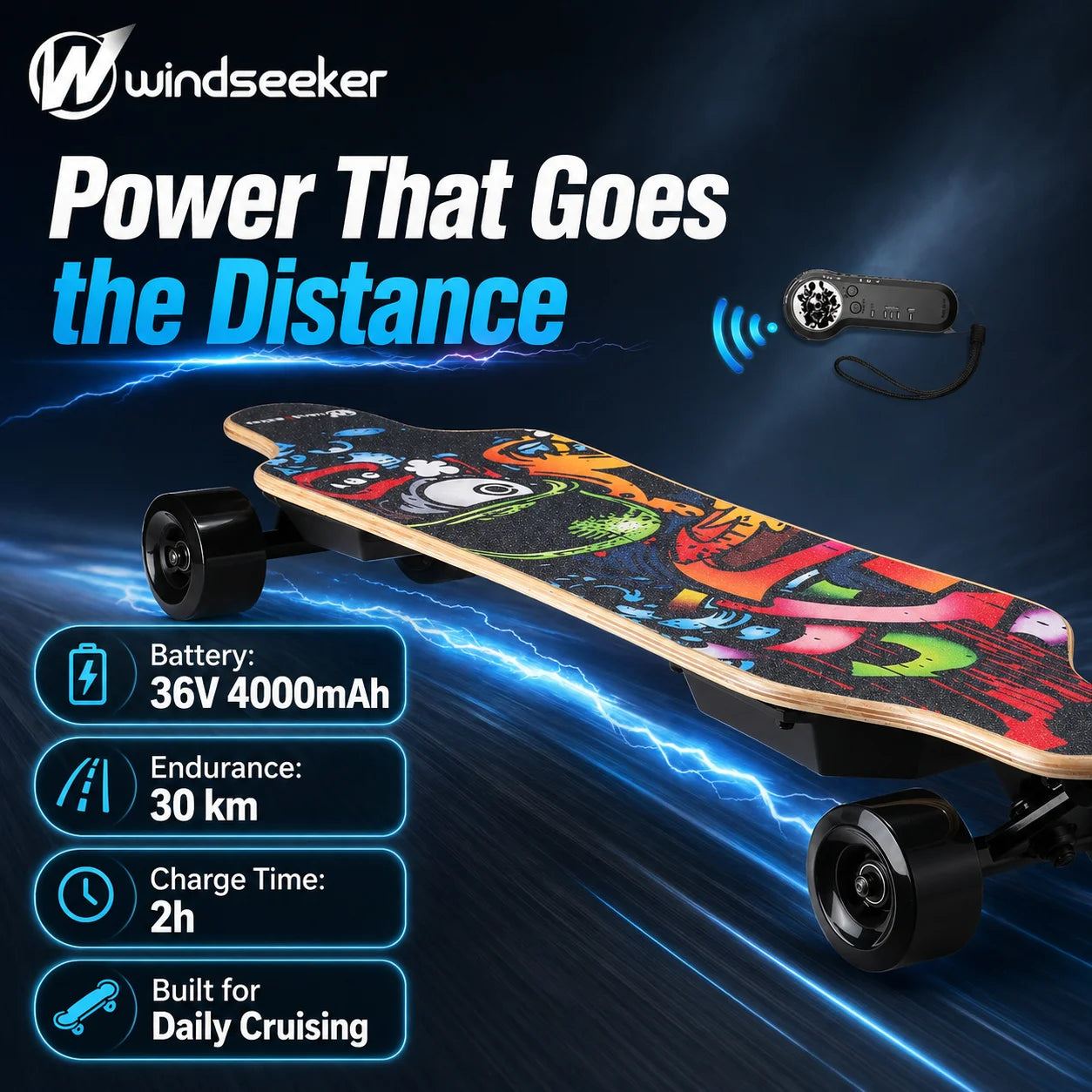Windseeker H2B02 Electric Longboard Skateboard 450W 35KMH