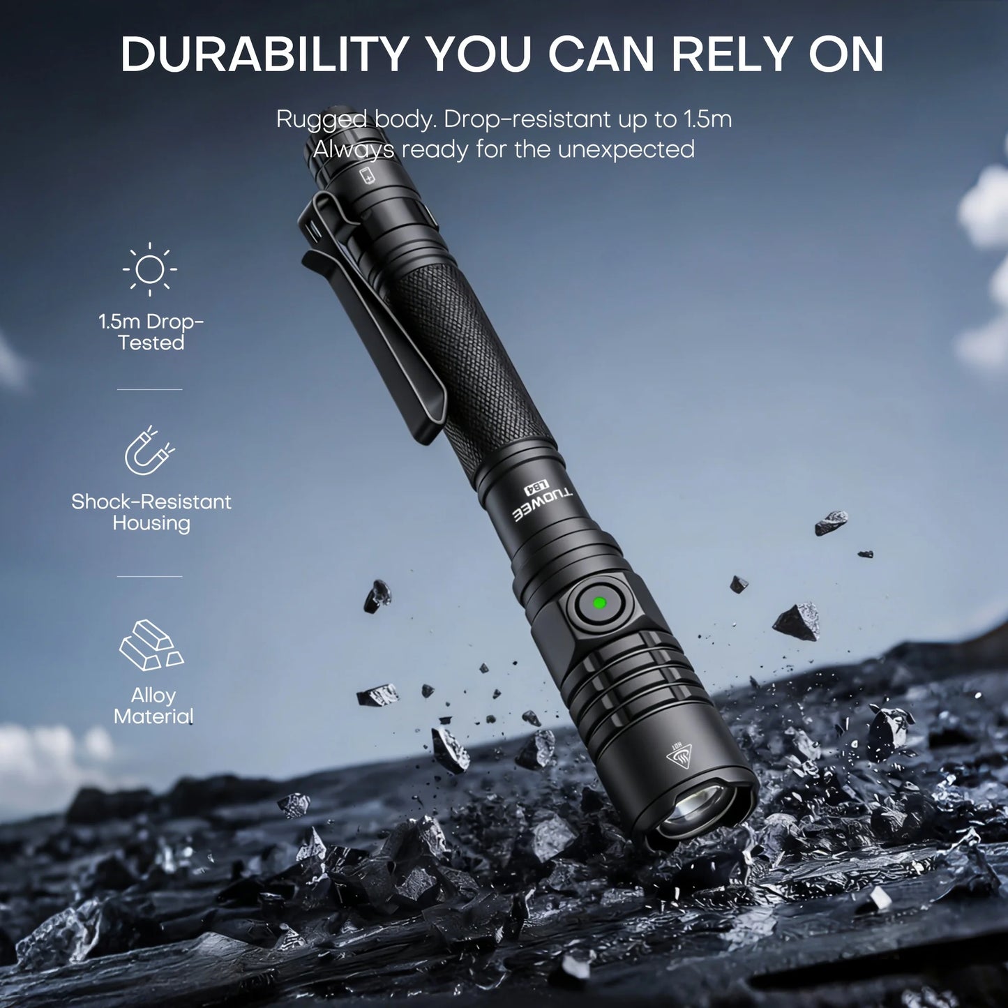 TUOWEE 1200 Lumen EDC Tactical Pen Light With Tail Switch