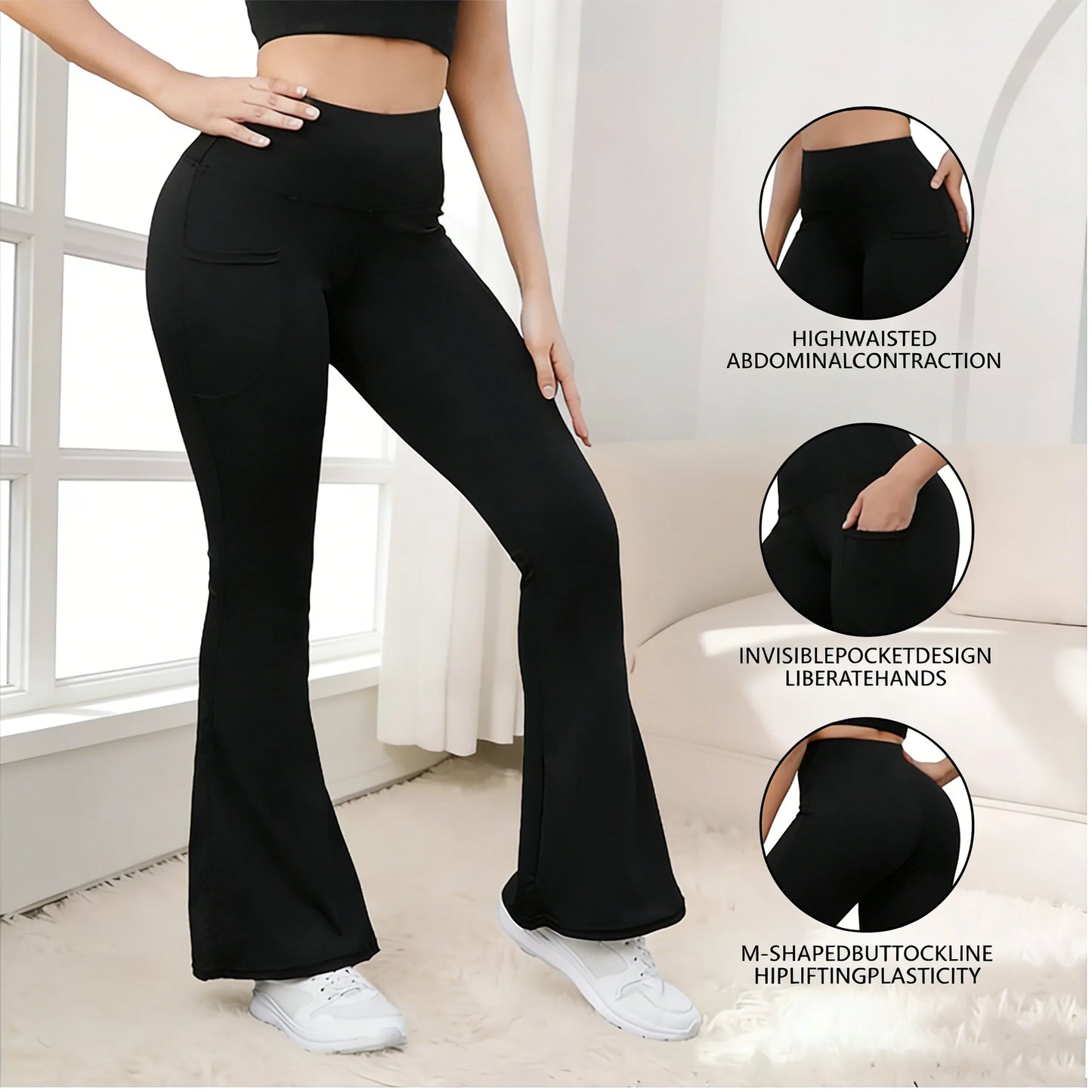 Women's High Waist Flare Yoga Pants Ponte Knit Tummy Control