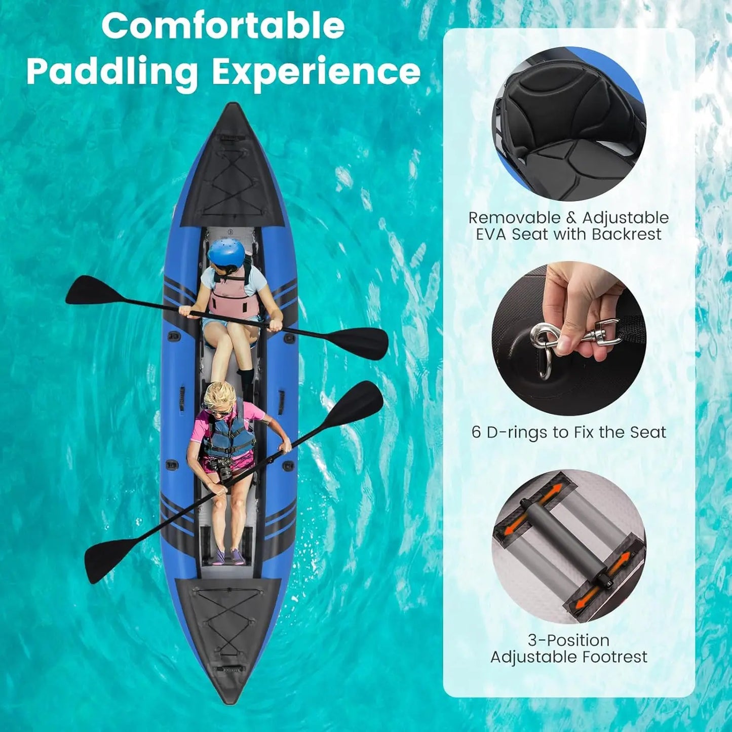 Tandem Inflatable Kayak For Two With Paddles And Accessories