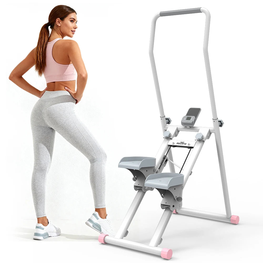 Foldable Stair Stepper With LCD Monitor And 6-Level Handlebar