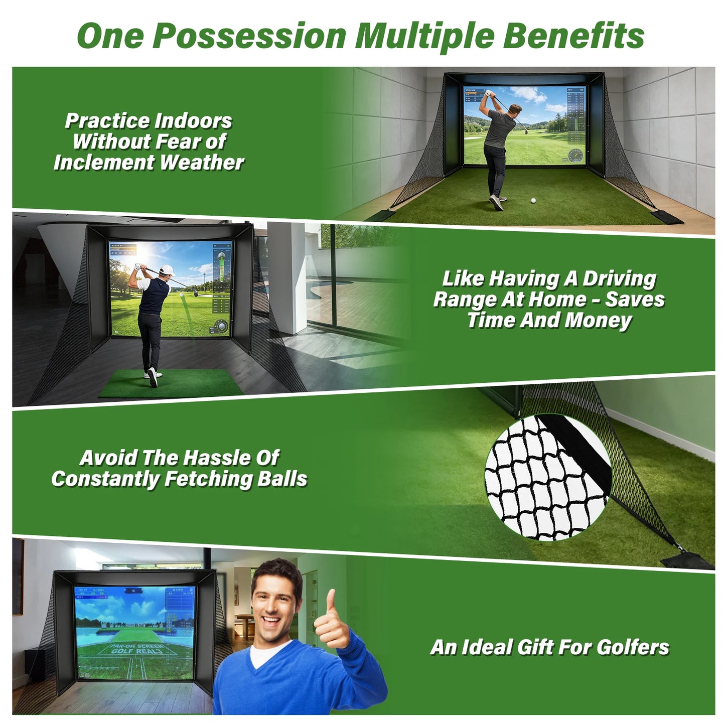 Golf Simulator Enclosure Net With HD Screen Heavy Duty Frame