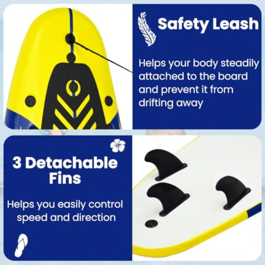 Surfboard With Removable Fins Leash EPS Core Lightweight