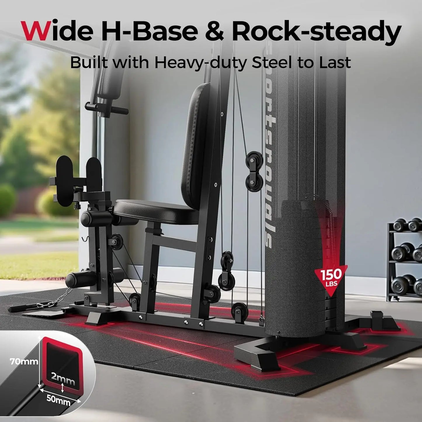 FED Fitness Home Gym 150LBS Weight Stack Pulley System