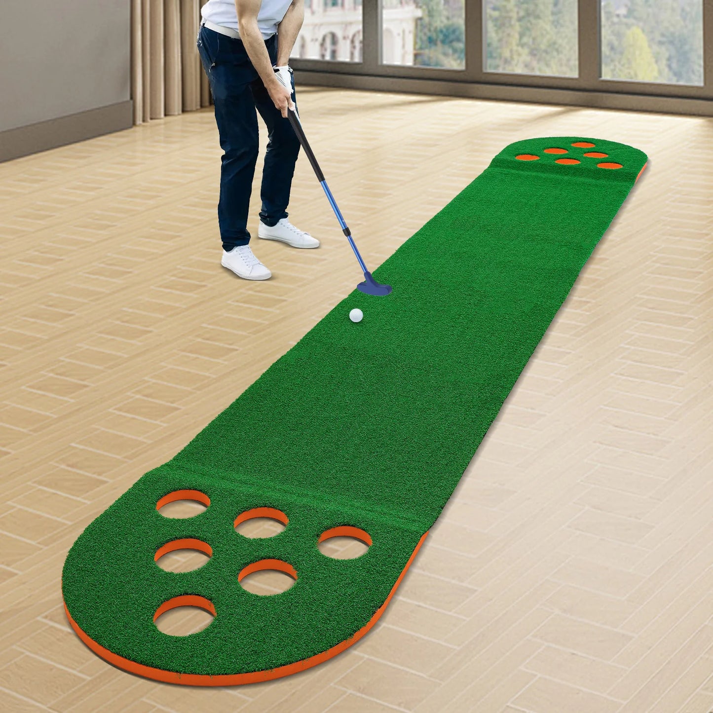 Foldable Golf Putting Mat With 2 Clubs And 2 Balls