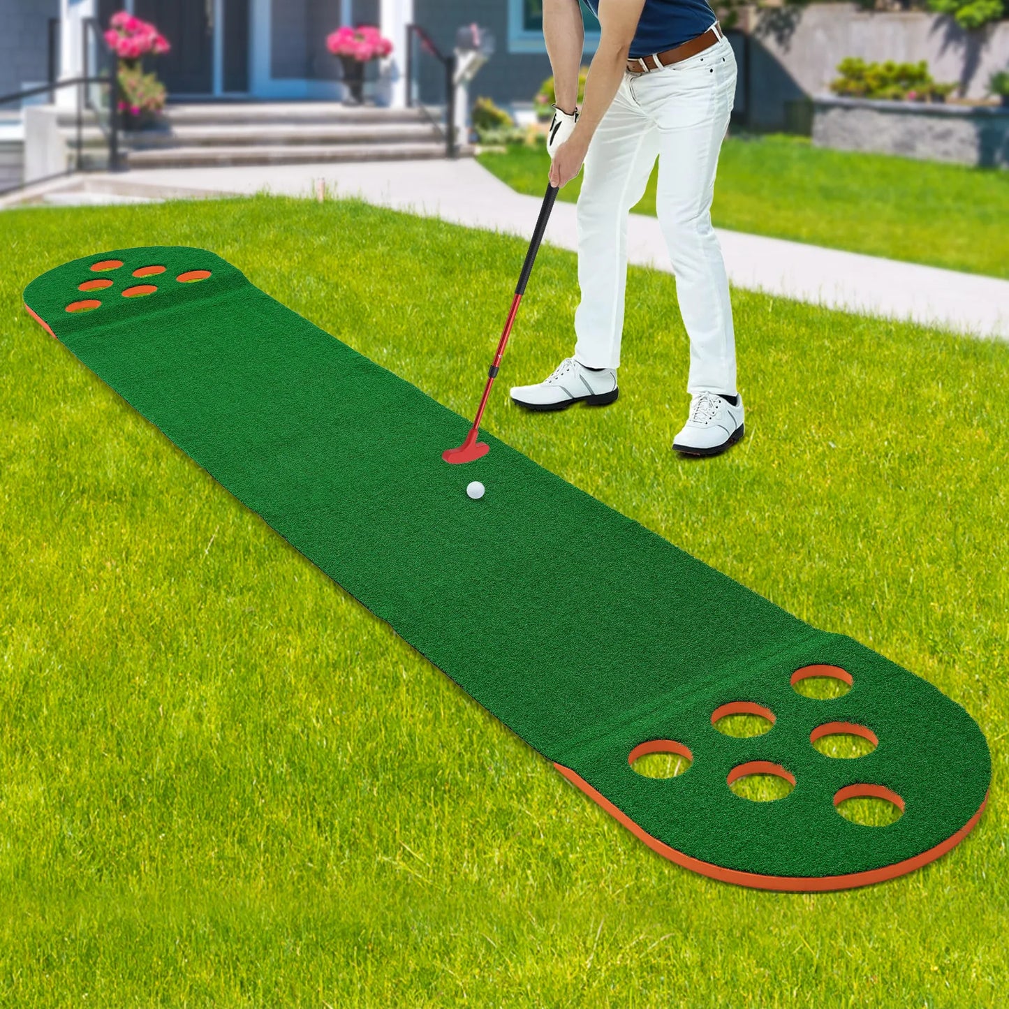 Foldable Golf Putting Mat With 2 Clubs And 2 Balls