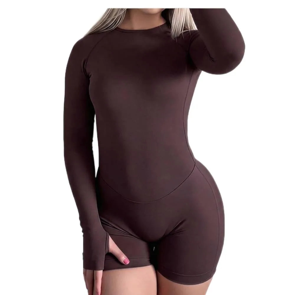 Women Seamless Knit Open Back Yoga Jumpsuit Nylon Elastane Breathable