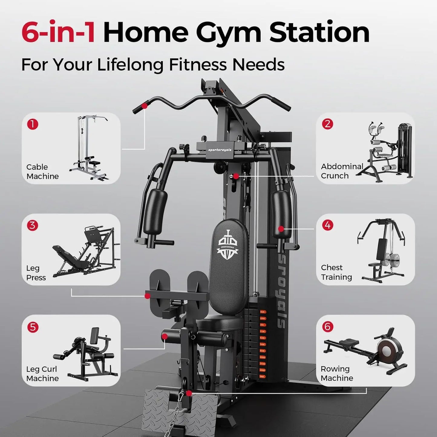 FED Fitness Home Gym 150LBS Weight Stack Pulley System