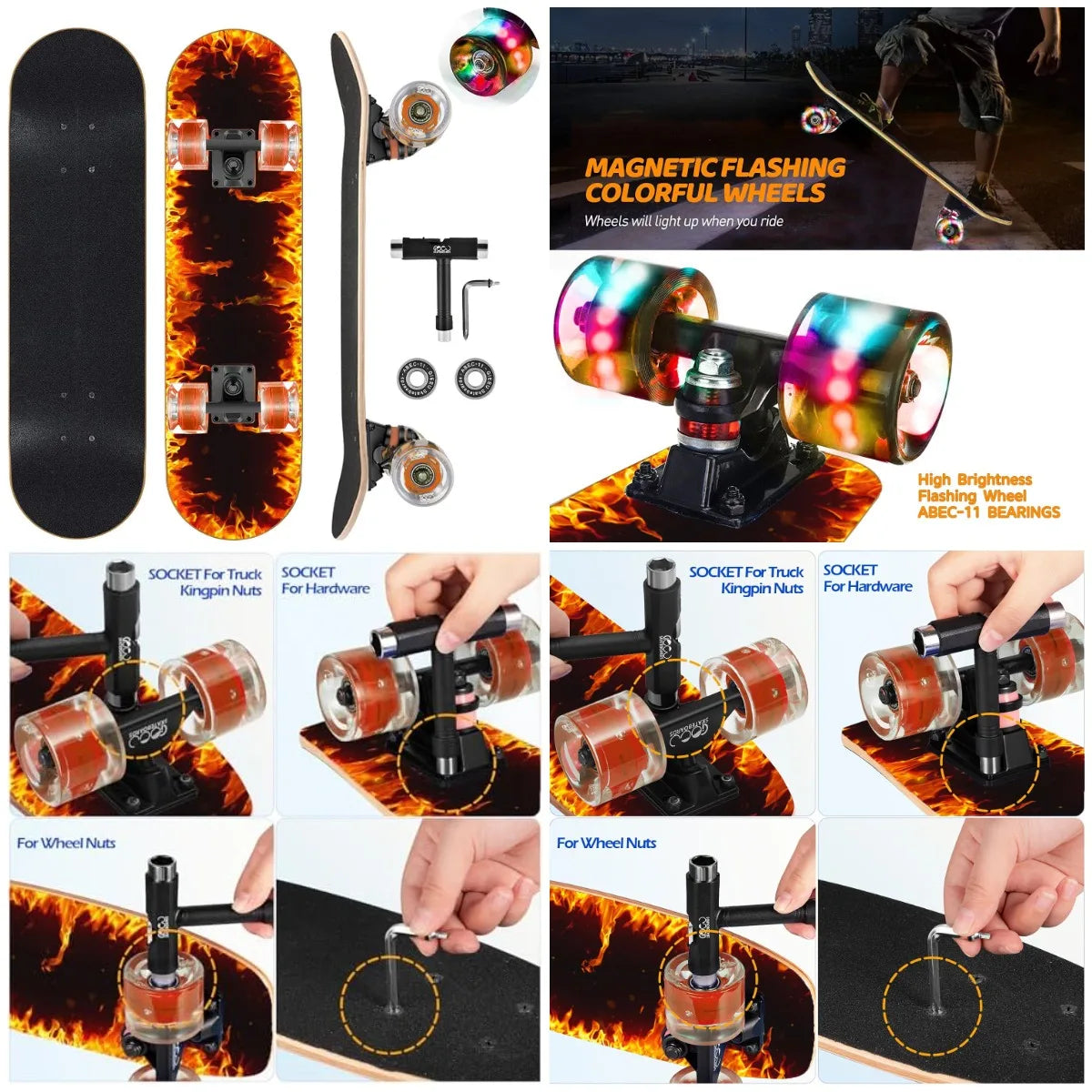 YTYIN Dual Dragon Skateboard Complete Four Wheel