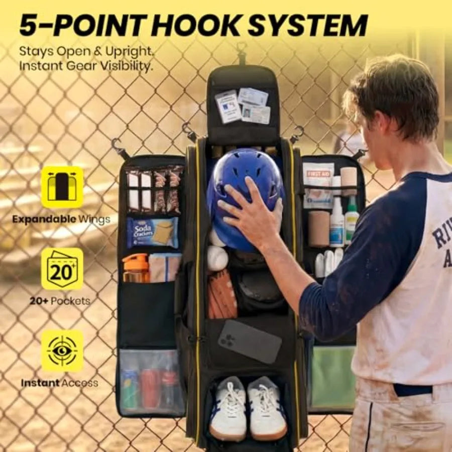 Rolling Baseball Catchers Gear Bag With Wheels Locker Style Organizer