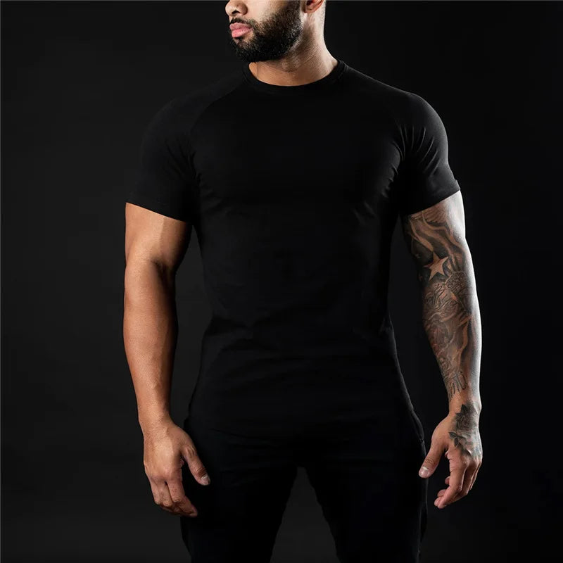 Plain Gym T Shirt Men Cotton Short Sleeve Training Tee