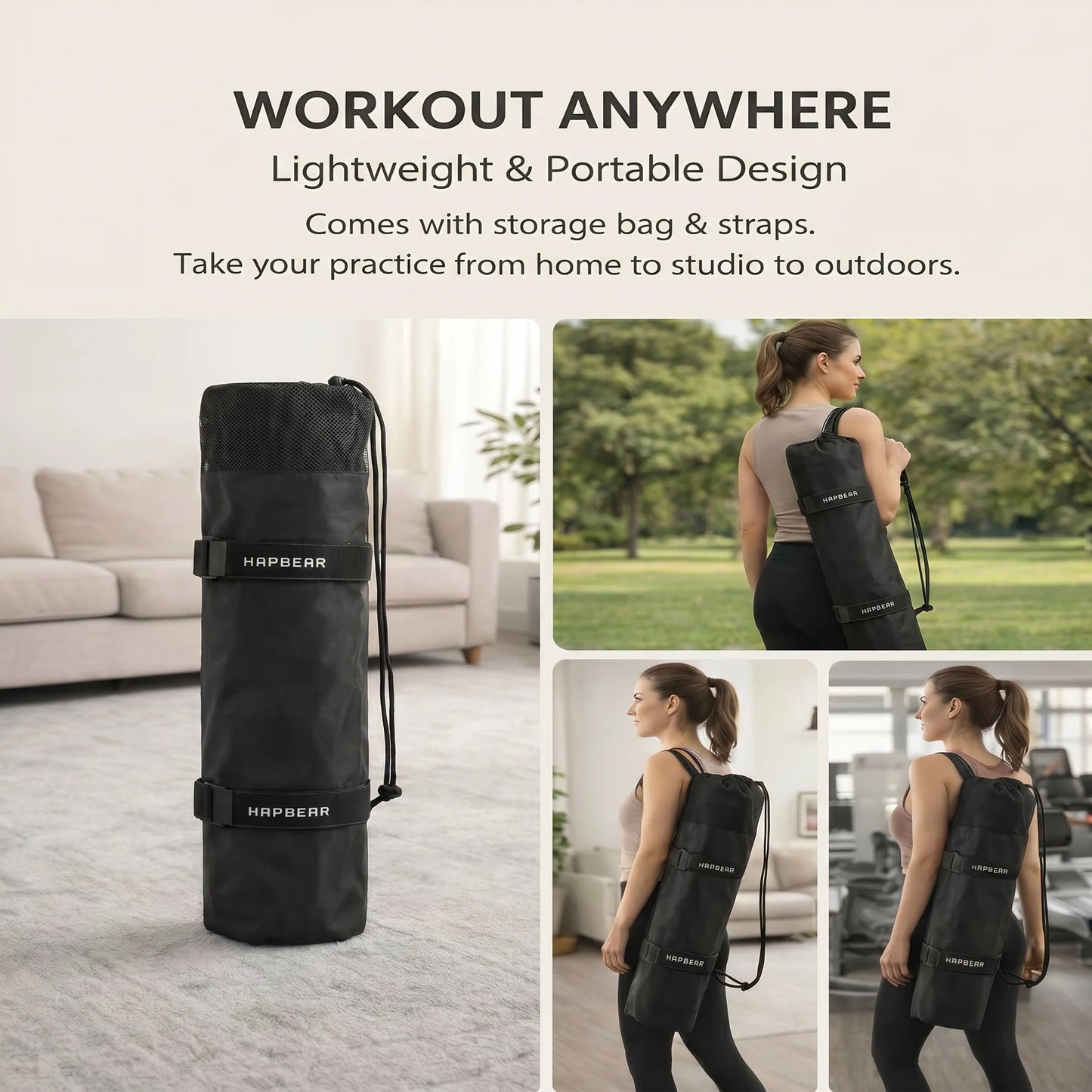 HAPBEAR TPE Yoga Mat Non Slip For Home Gym