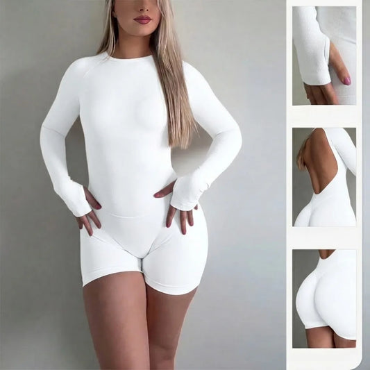 Women Seamless Knit Open Back Yoga Jumpsuit Nylon Elastane Breathable