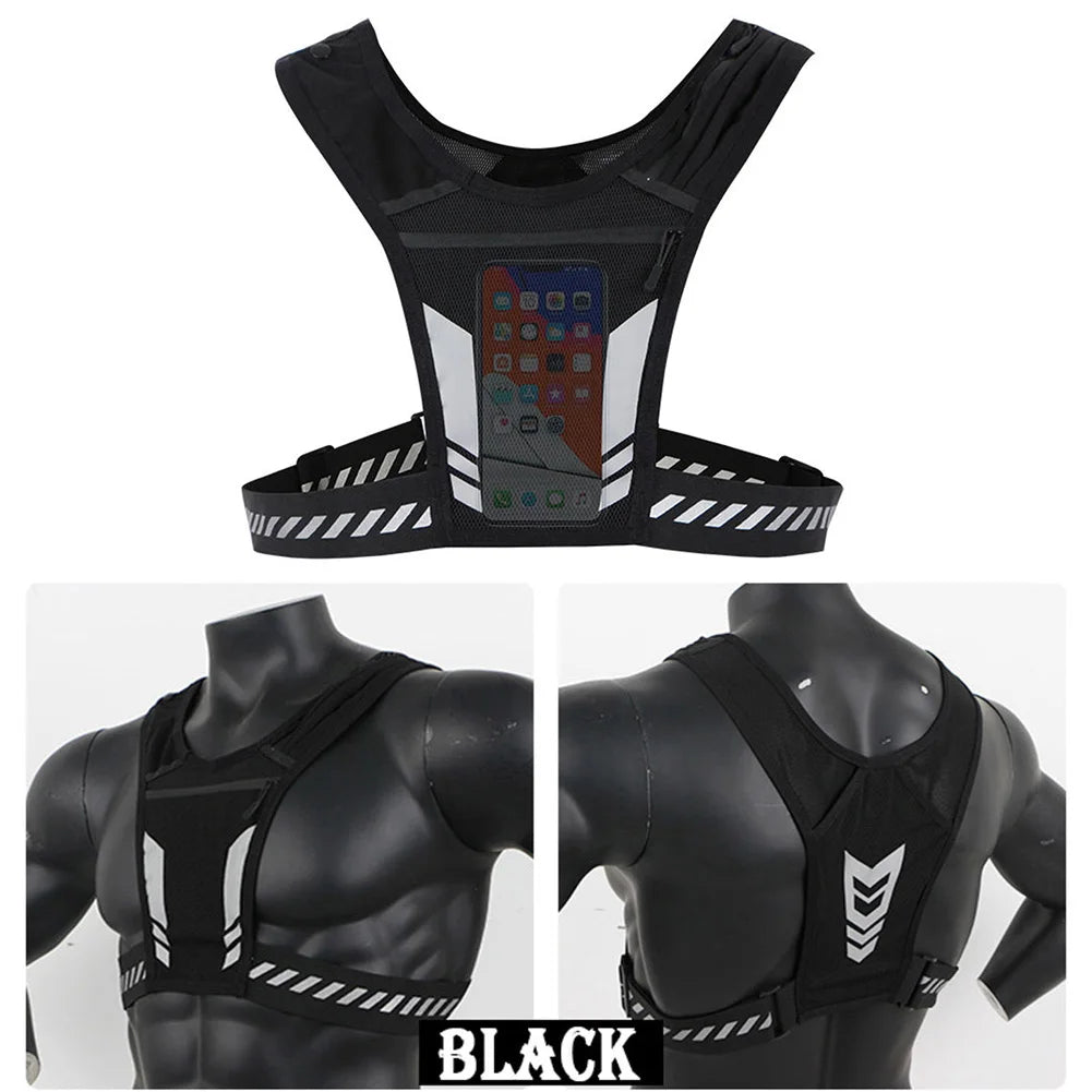 Reflective Running Vest With Phone Holder Chest Bag