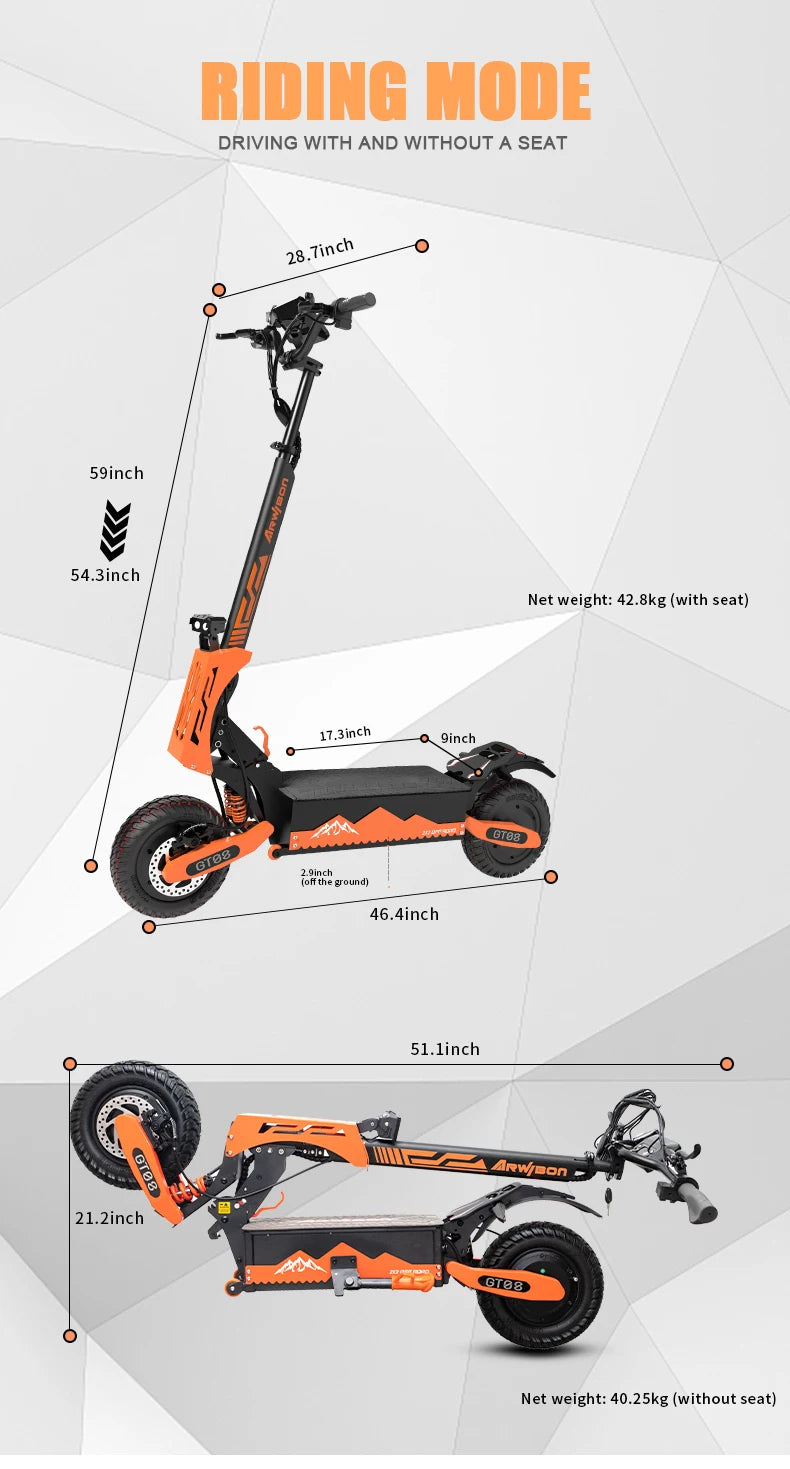 Arwibon Dual Motor Electric Scooter 46 MPH 60V 27Ah
