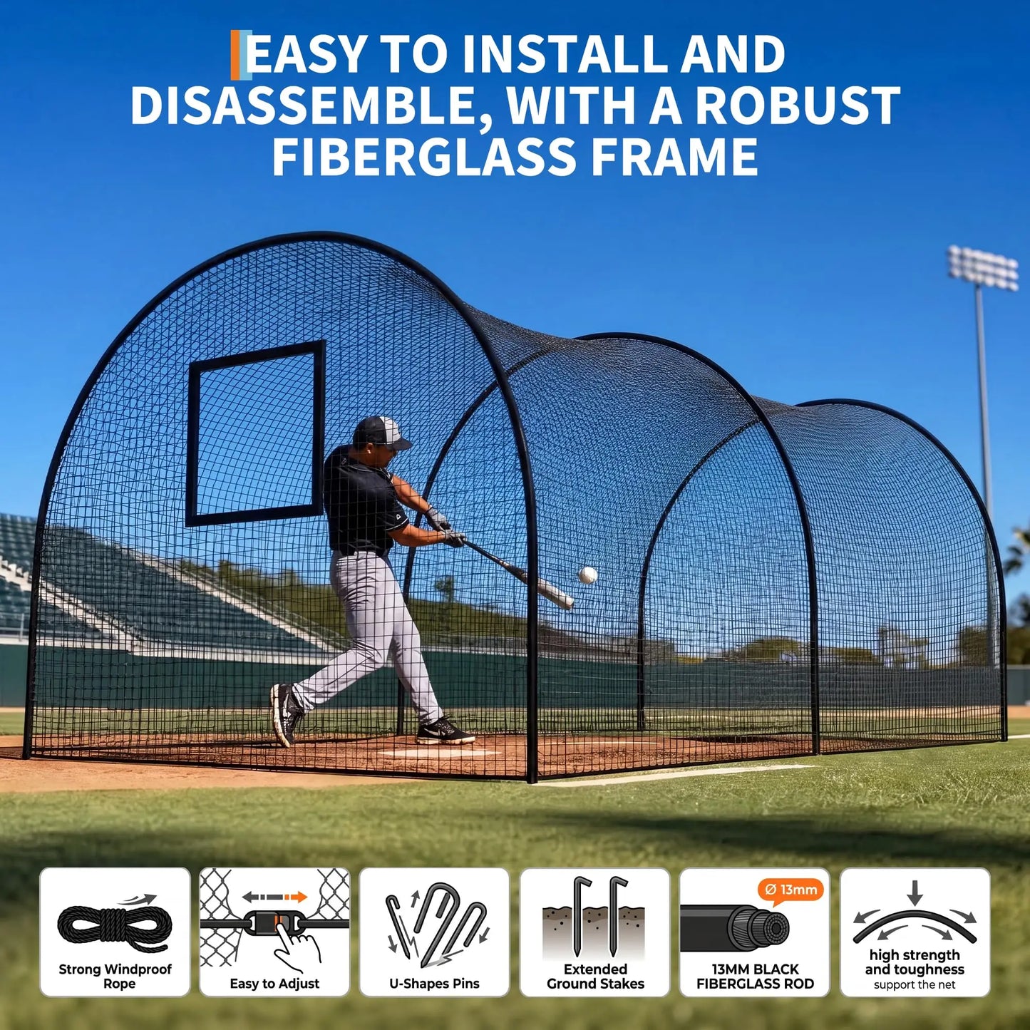 HiMISS Baseball Batting Cage With Frame And Net
