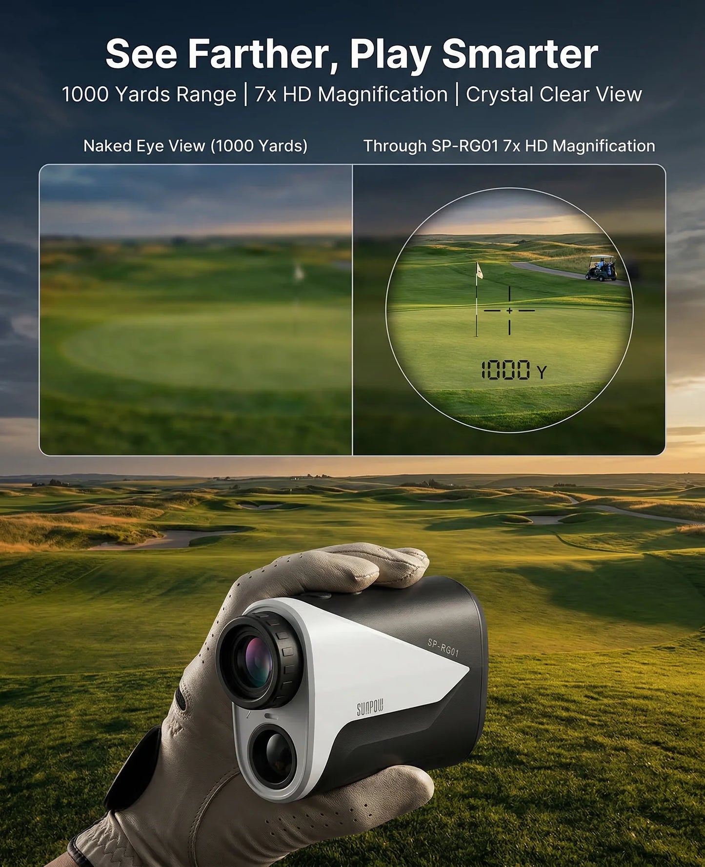 Sunpow Golf Rangefinder With Slope, 1000 Yards, 7x Magnification