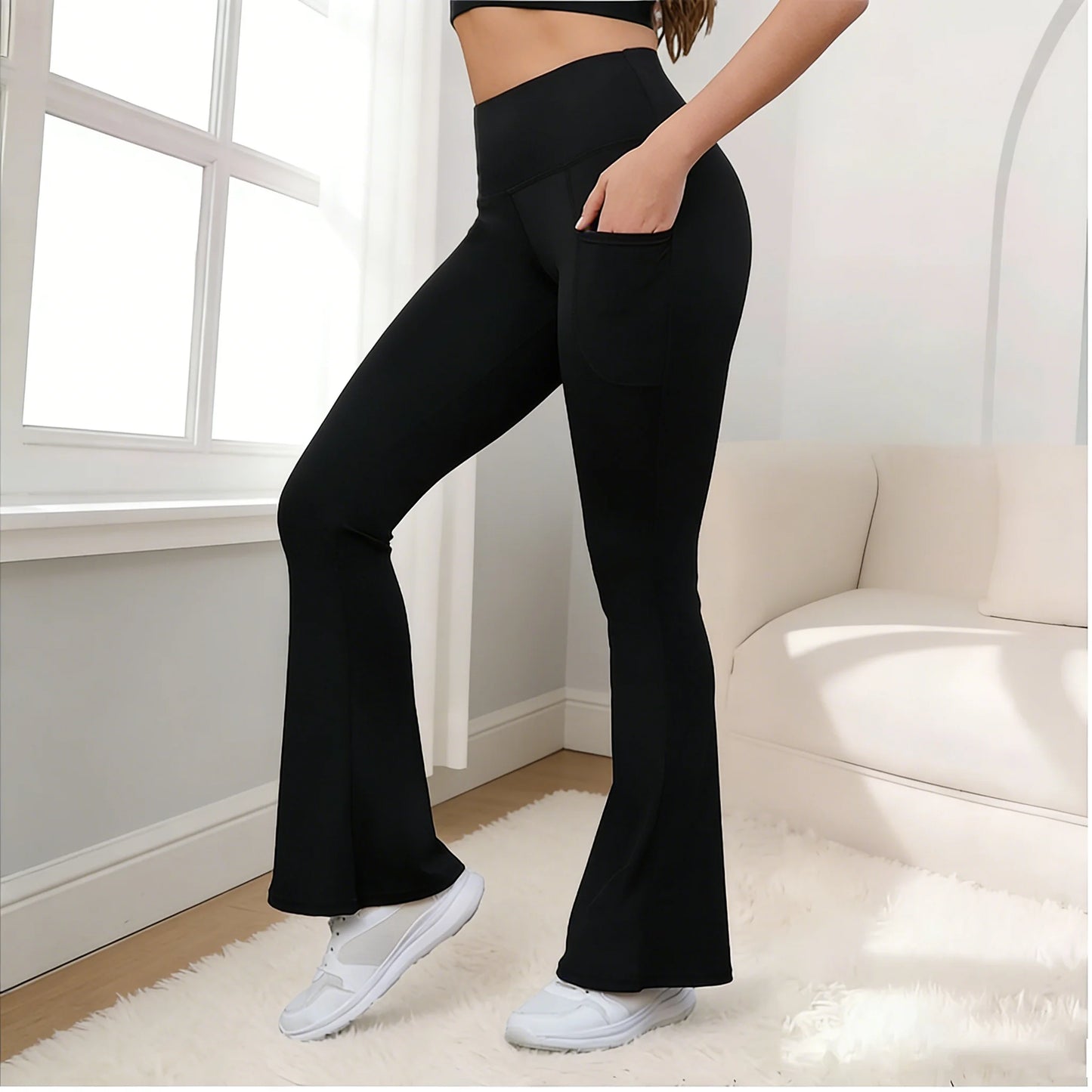 Women's High Waist Flare Yoga Pants Ponte Knit Tummy Control
