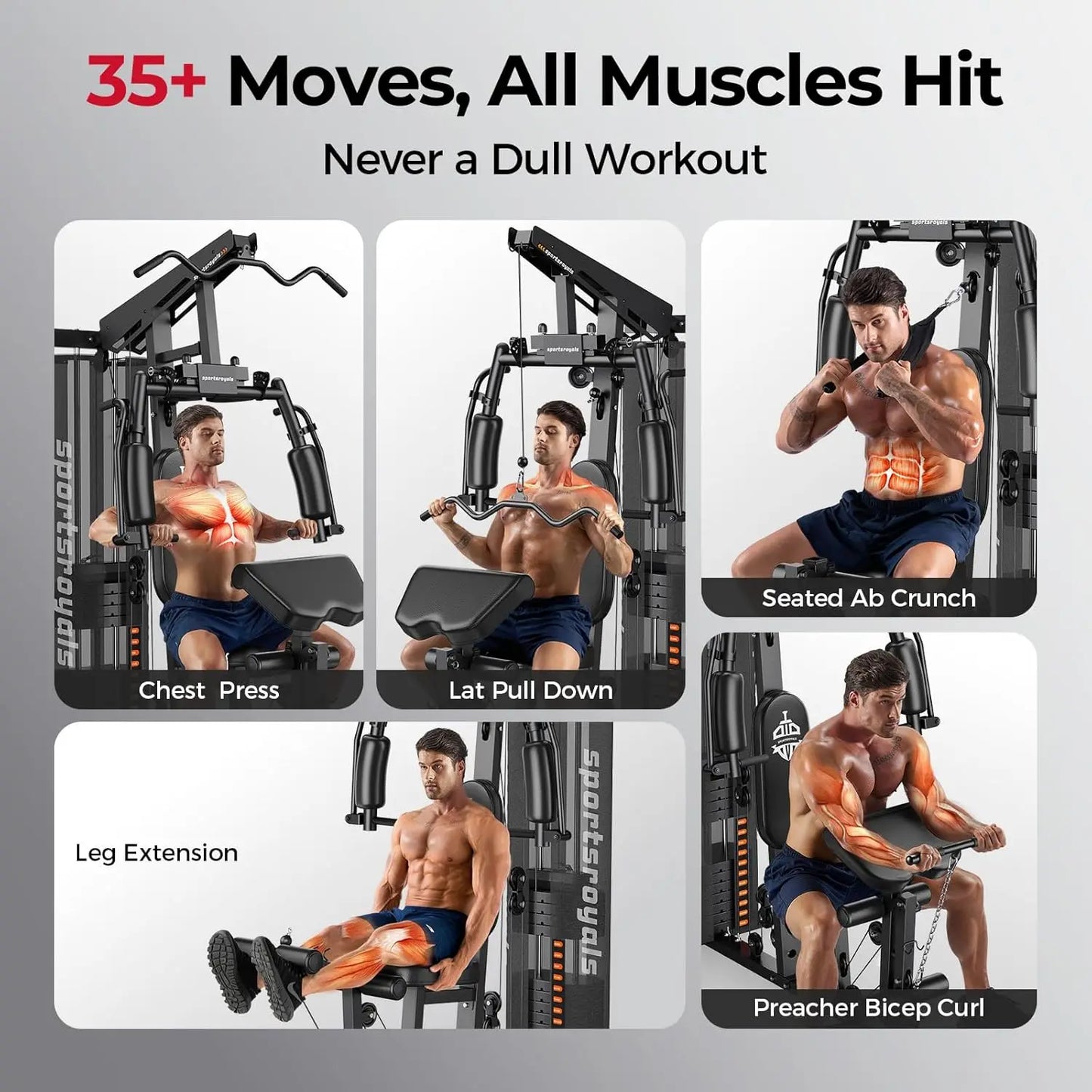 FED Fitness Home Gym 150LBS Weight Stack Pulley System