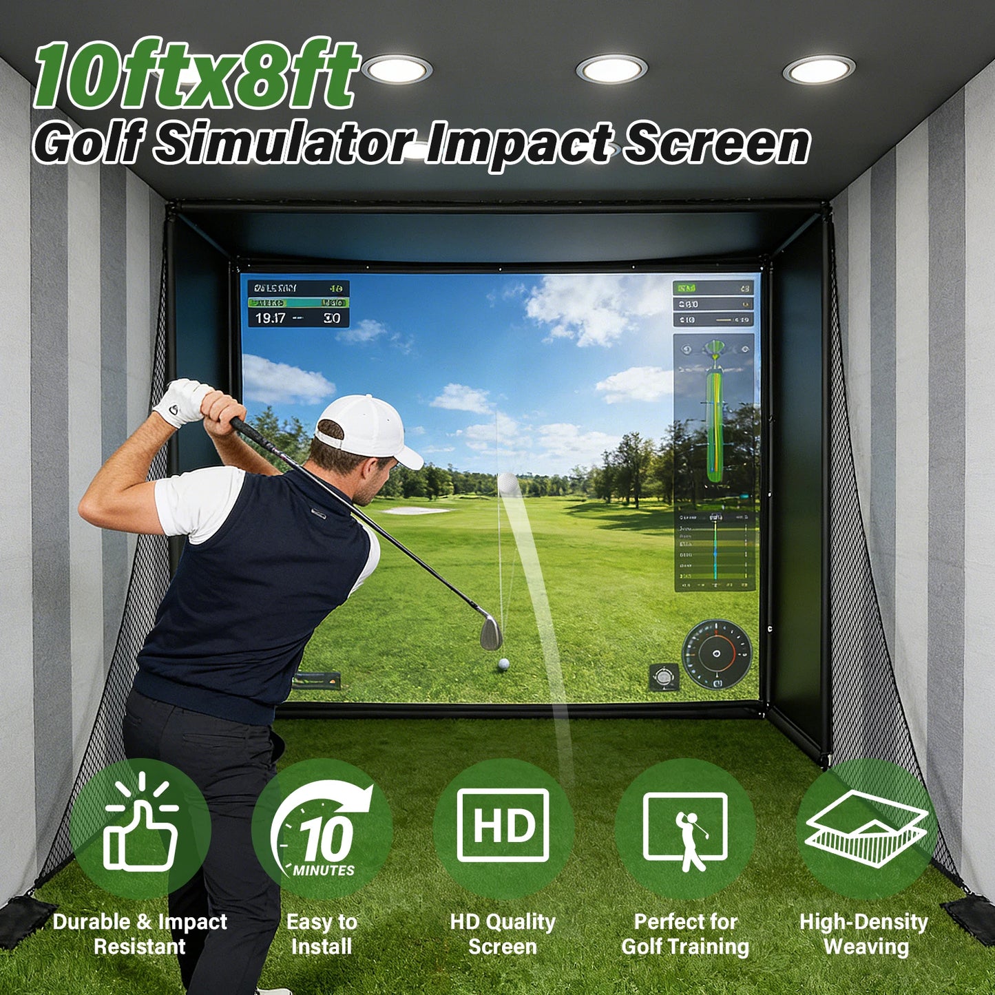 Golf Simulator Enclosure Net With HD Screen Heavy Duty Frame