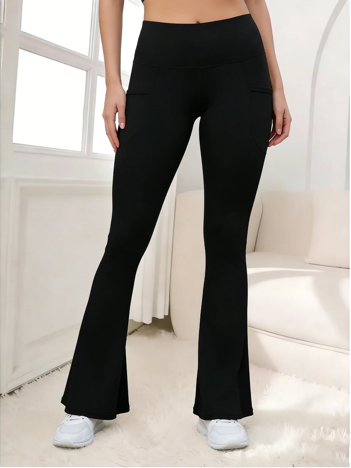 Women's High Waist Flare Yoga Pants Ponte Knit Tummy Control