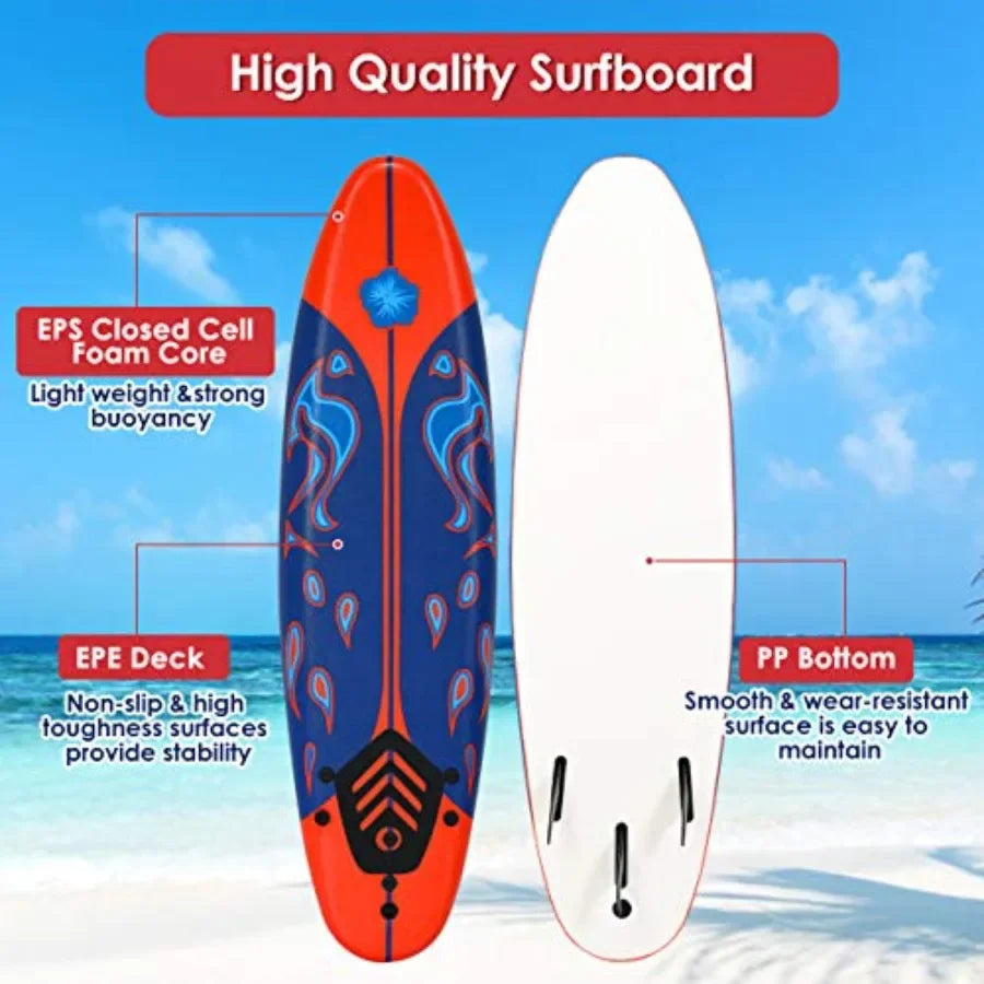 Stand Up Surfboard With Detachable Fins Non Slip Foam Leash