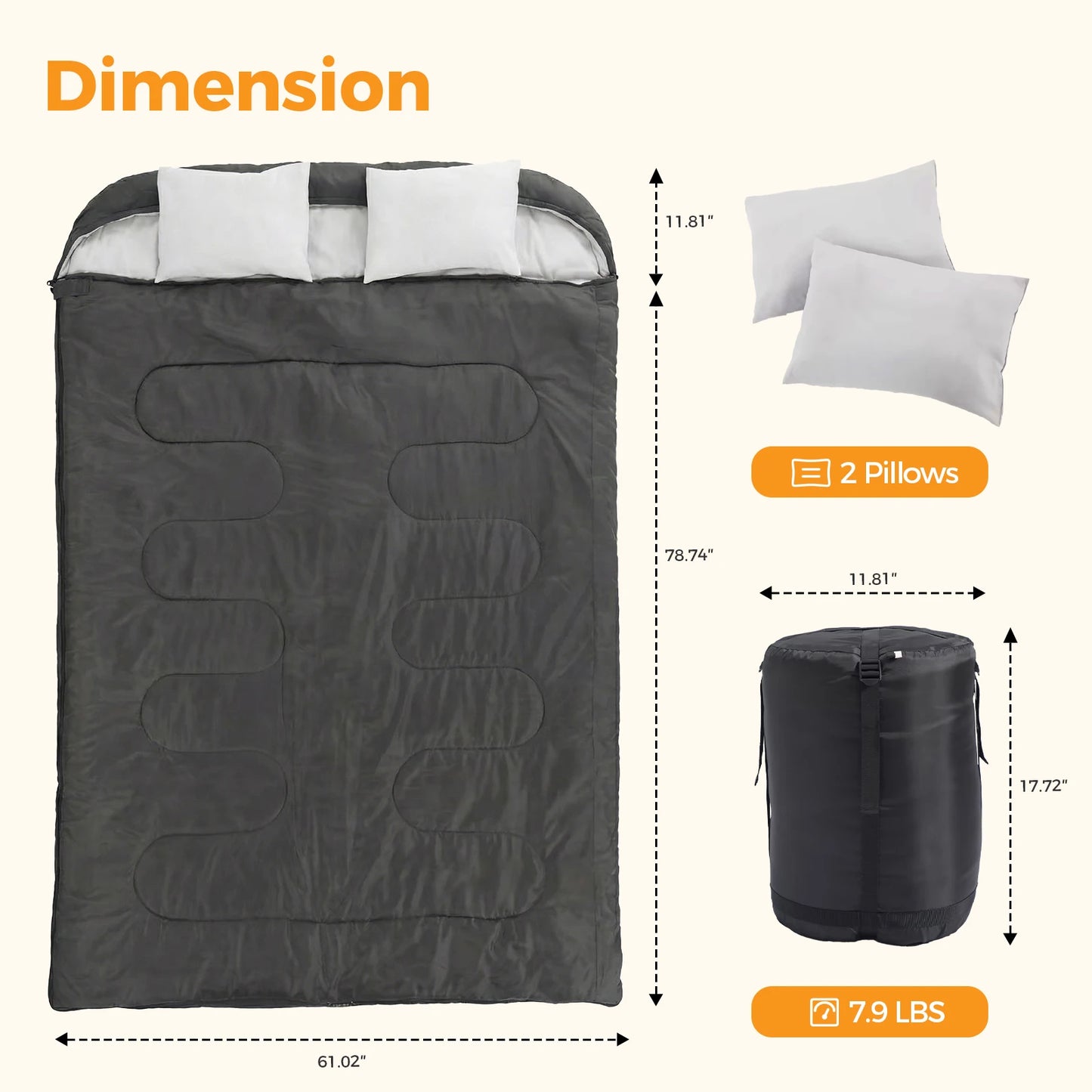 Double Sleeping Bag for Adults With Pillow Lightweight 3-Season
