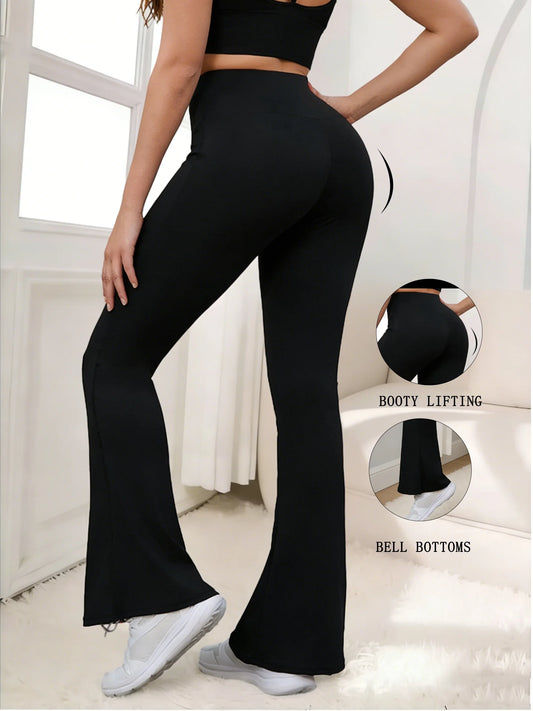 Women's High Waist Flare Yoga Pants Ponte Knit Tummy Control