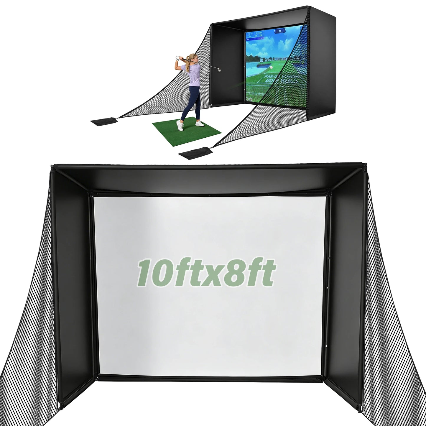 Golf Simulator Enclosure Net With HD Screen Heavy Duty Frame