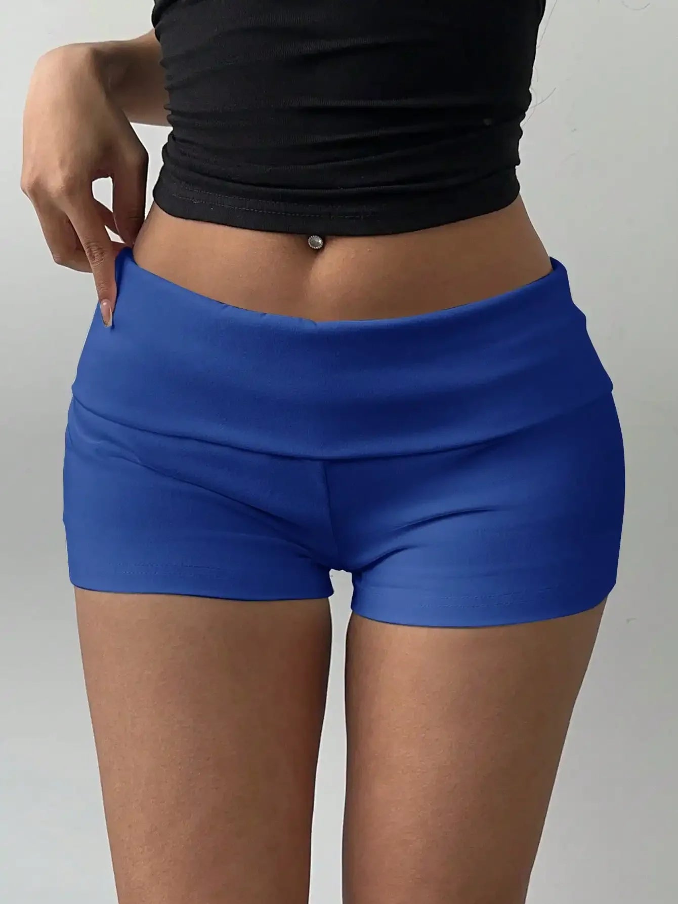 Polyester Knit Low Rise Skinny Workout Shorts For Women